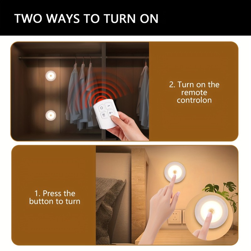 6 - Pack Wireless LED Puck Lights with Remote - Battery Powered gallery