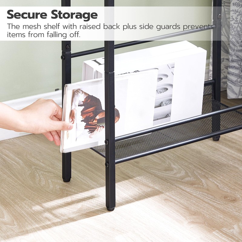 Narrow Side Table, Charging Station, Rustic Brown, Black, USB, Shelf, Skinny gallery
