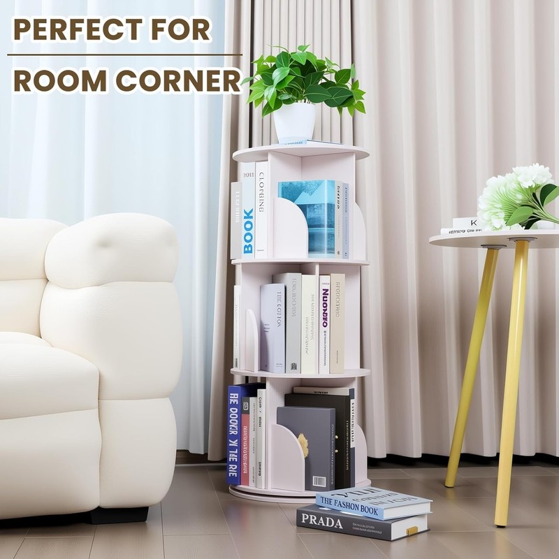 Space-Saving 360° Rotating Bookcase - Waterproof White Storage for Home & Office gallery