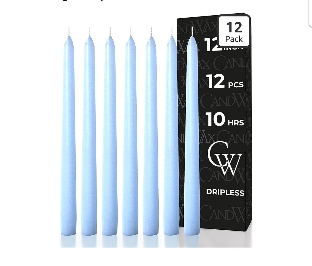 Light Blue 10 inch Taper Candles Set of 12 - Unscented Smokeless Dripless Tal... gallery