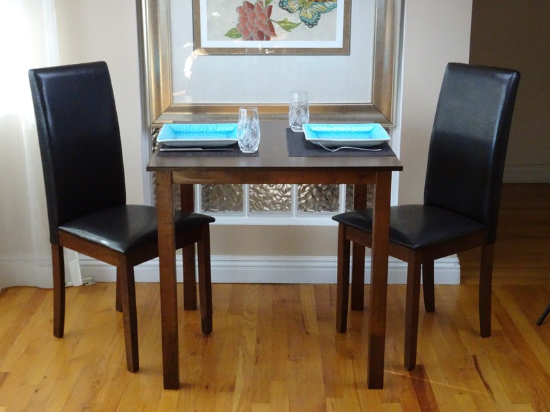 Contemporary Square Dining Kitchen Solid Wood Table in Medium Brown Finish gallery