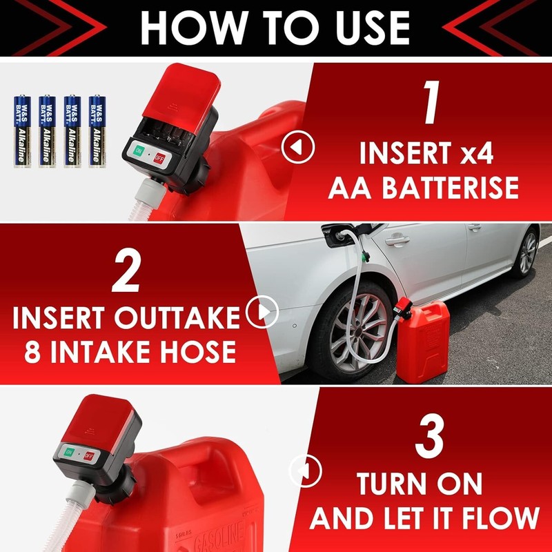 Automatic Fuel Transfer Pump with Auto-Stop, AA Gas Can Pump Battery Operated gallery