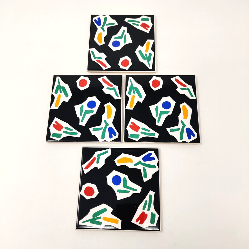 4x Block L. Silva Ceramic Tile Coasters Trivet Cork Retro Modern Pop Art 80s 90s gallery
