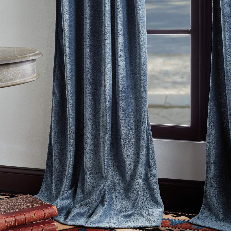 Navy Naples Chenille Back Tab Window Curtain Panel Pair, 84" Long gallery