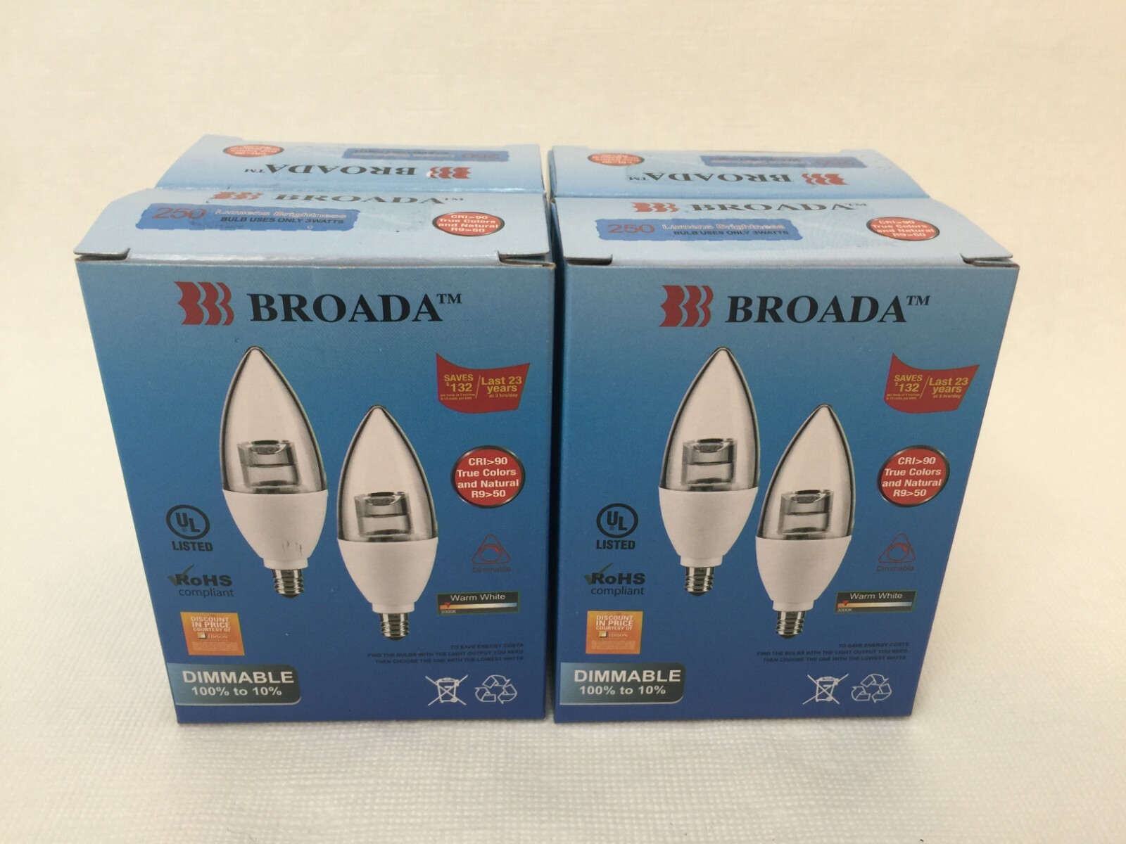 Broada 4 Pack LED Bulbs Dimmable C12 3W Brightness 250 Lumens Warm White 3000K gallery