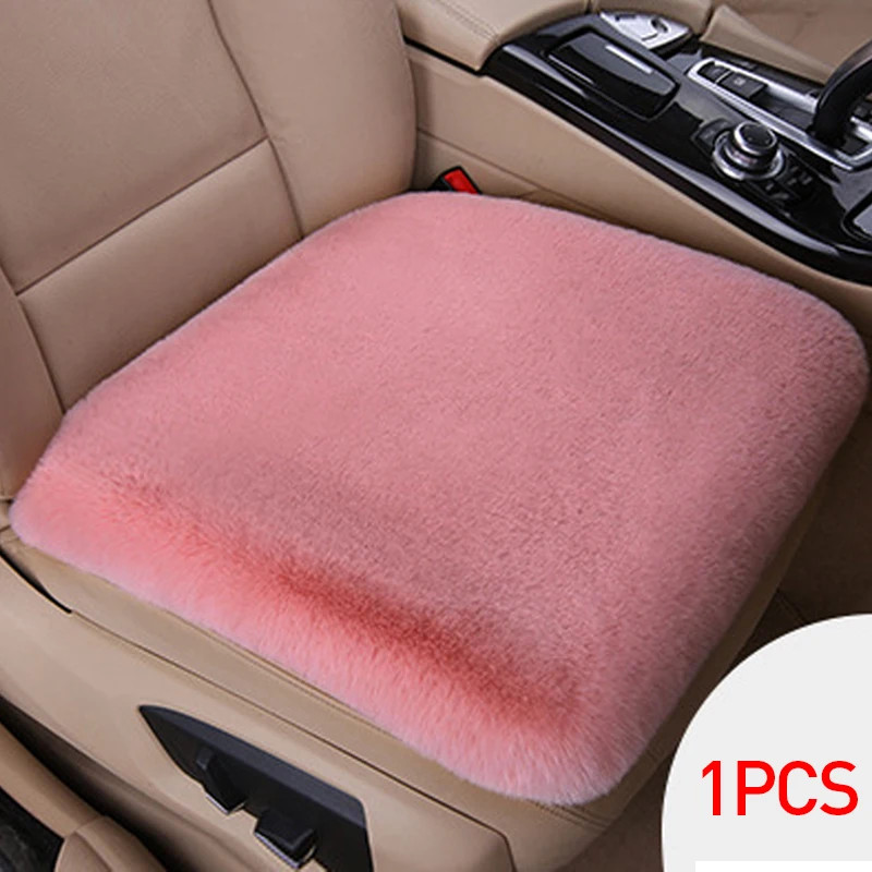 Multicolor Plush Rabbit Fur Car Seat Cushion Winter Warmth Thick Wool Square Cus gallery