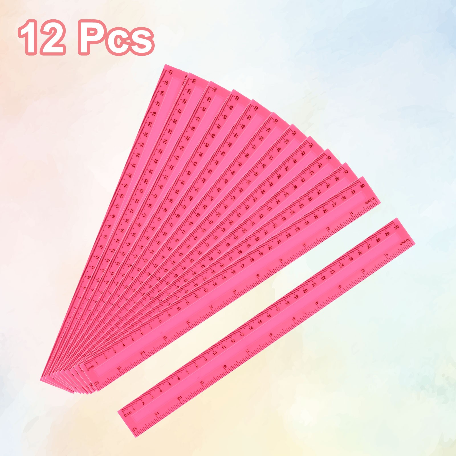 12pcs Plastic Rulers 12" (30cm) Clear Straight Ruler, Pink gallery