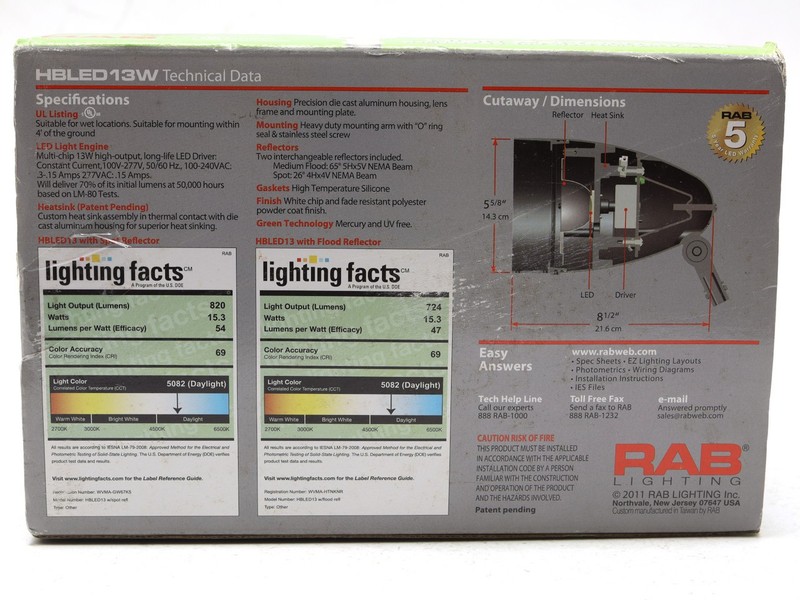RAB Lighting HBLED13W LED Floodlight Fixture, 5000k gallery