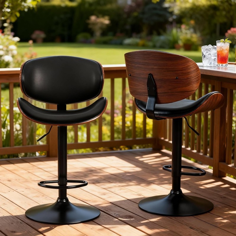 2Pcs Swivel Bar Stools,Adjustable Height,PU Leather Upholstery,w/Back&Footrest gallery