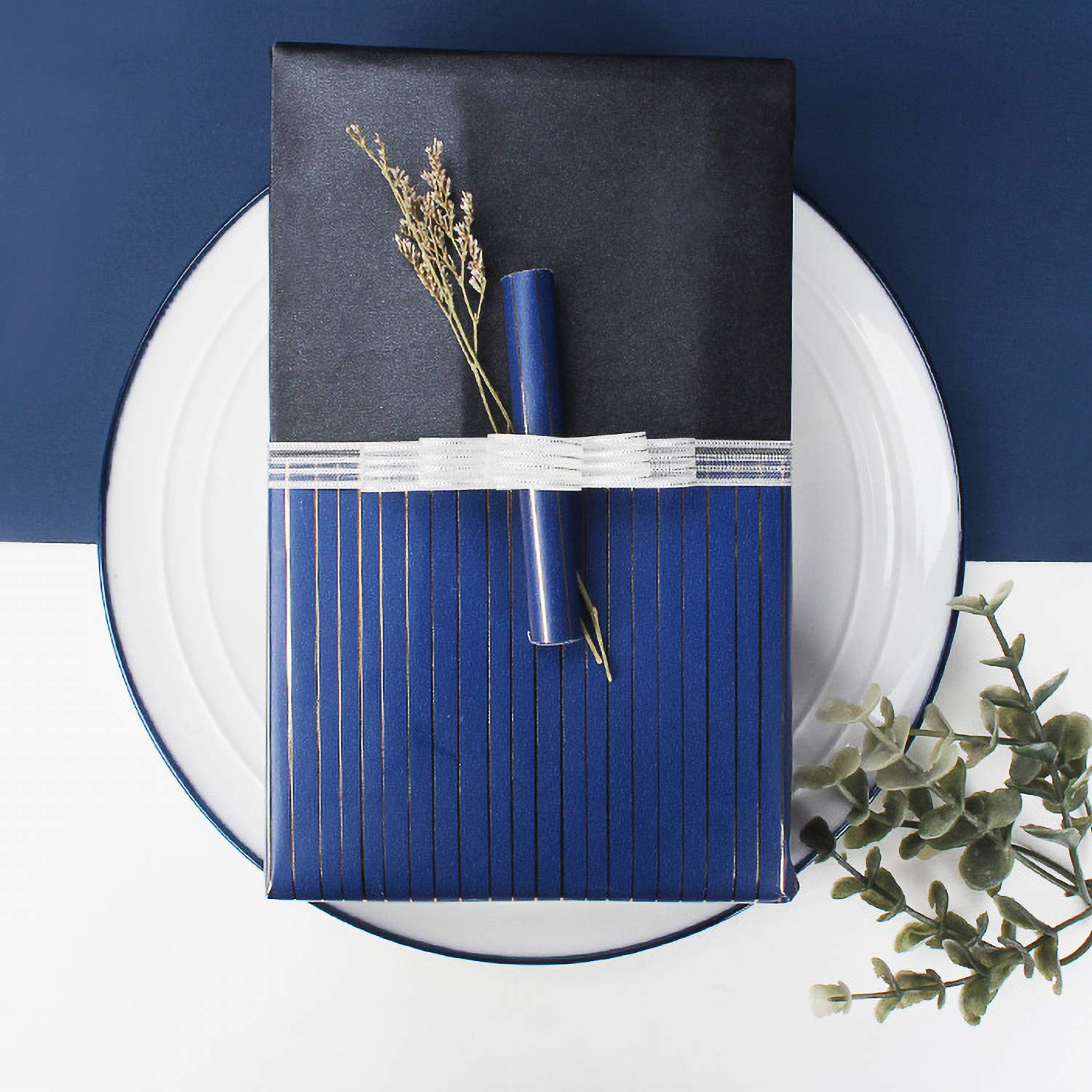 Wrapping Paper Roll - Gold and Navy Print with Cut Lines for Christmas, Birth... gallery