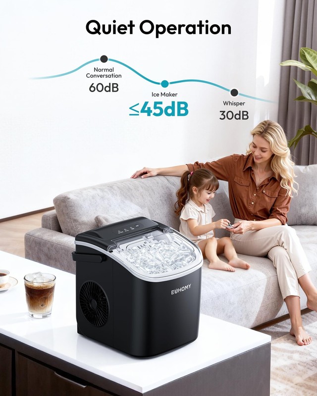 EUHOMY Countertop Ice Maker Machine with Handle 26lbs in 24Hrs 9 Ice Cubes Ready gallery