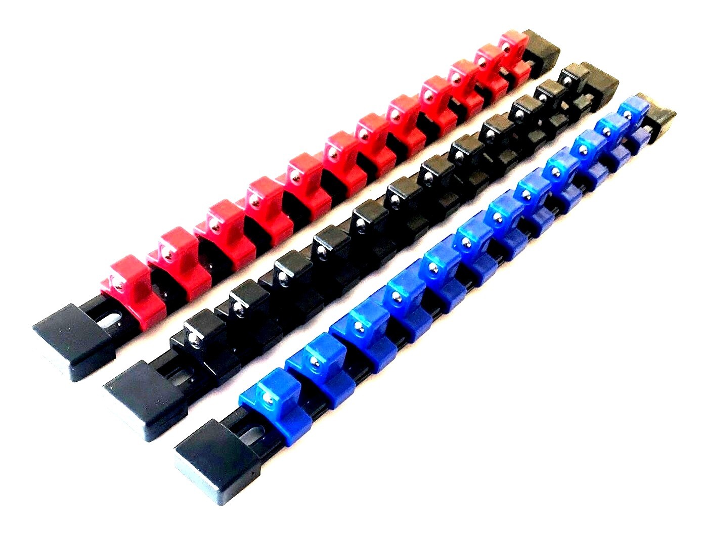 3 GOLIATH INDUSTRIAL 1/2" MOUNTABLE RED/BLACK/BLUE SOCKET RAILS HOLDER ORGANIZER gallery