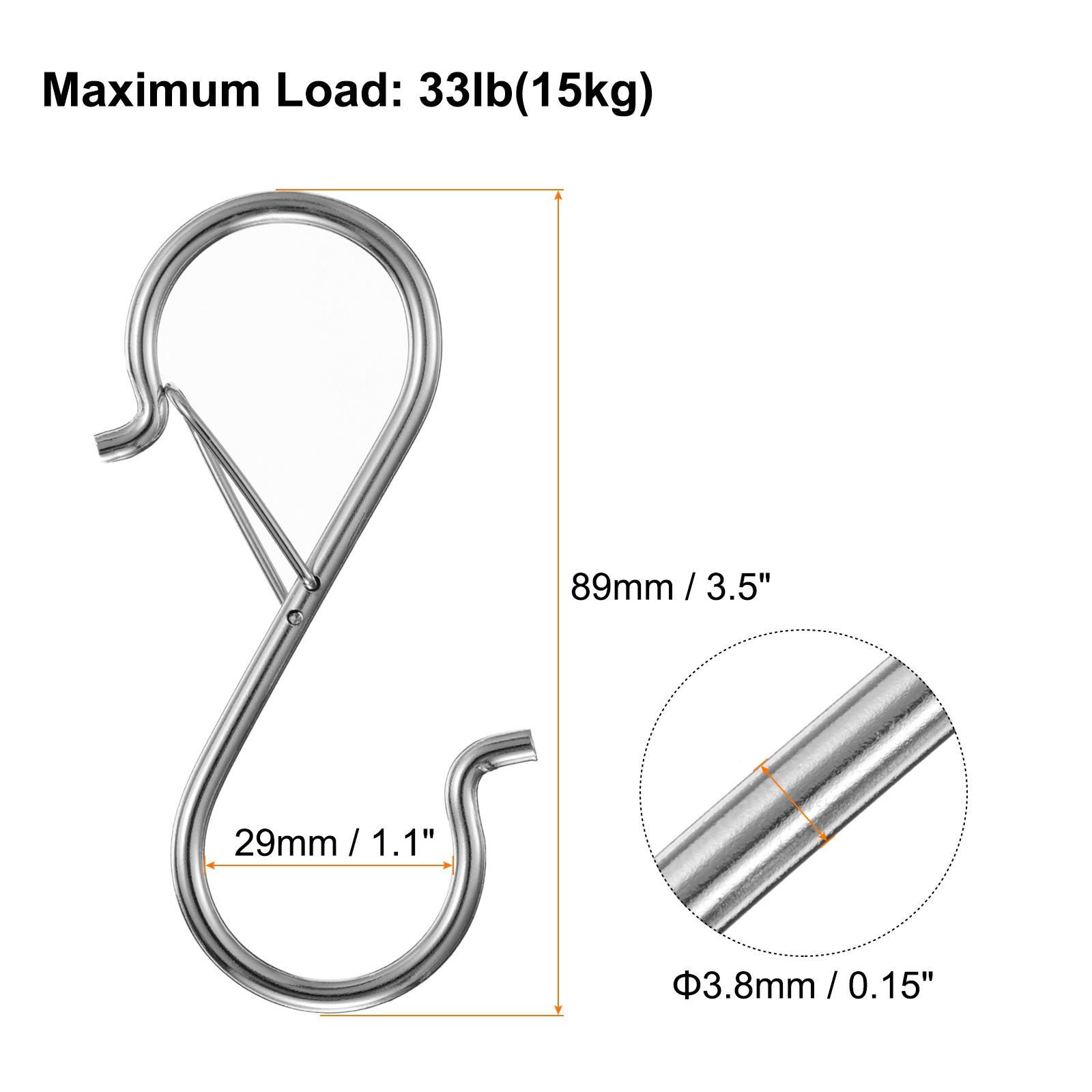 8pcs S Hooks 3.5 Inch S-shaped Hook with Safety Buckle for Hanging Silver gallery
