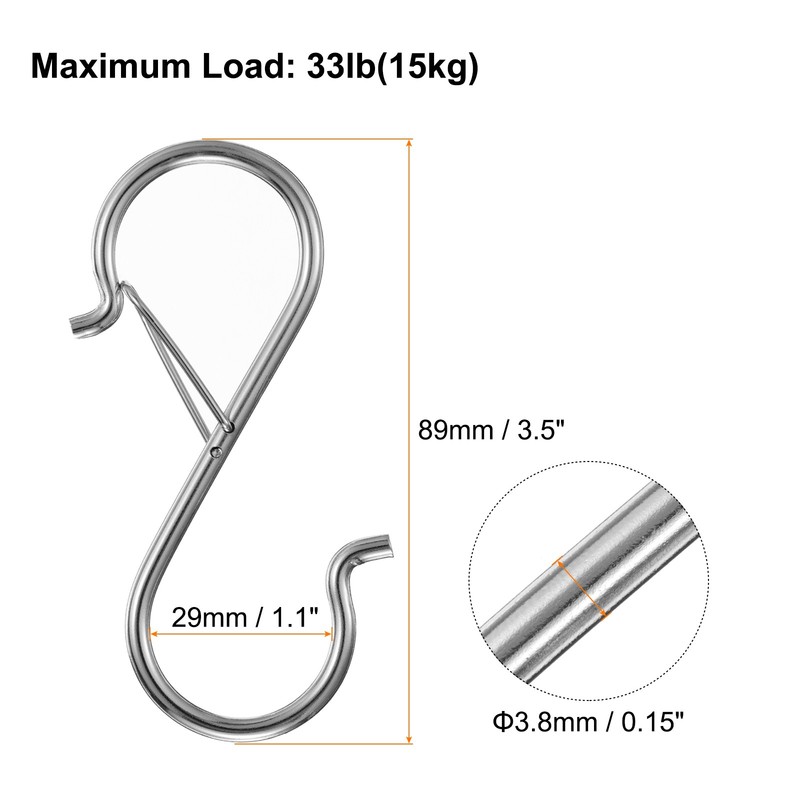 8pcs S Hooks 3.5 Inch S-shaped Hook with Safety Buckle for Hanging Silver gallery