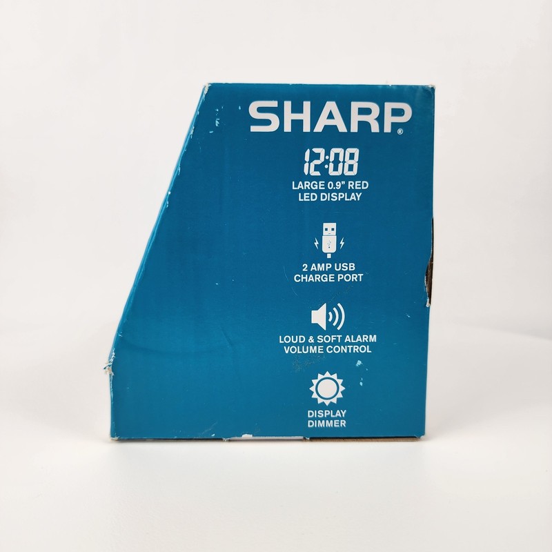 Sharp SPC547 Digital Alarm Clock w/ 2A USB Charger, Red LED, Dimmer, Snooze gallery