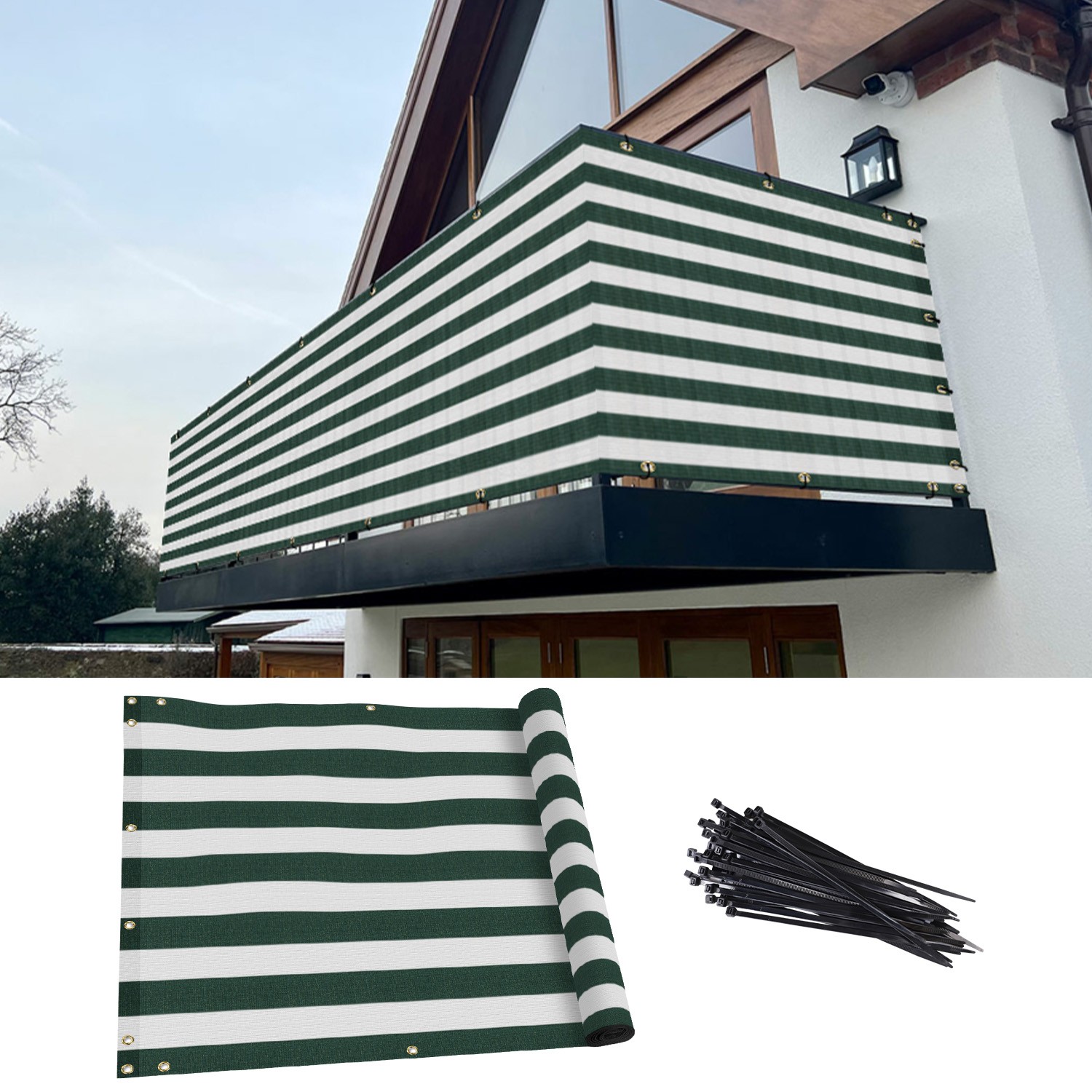 35in Tall Balcony Fence Privacy Screen Apartment Windshield Shade Green Stripe gallery