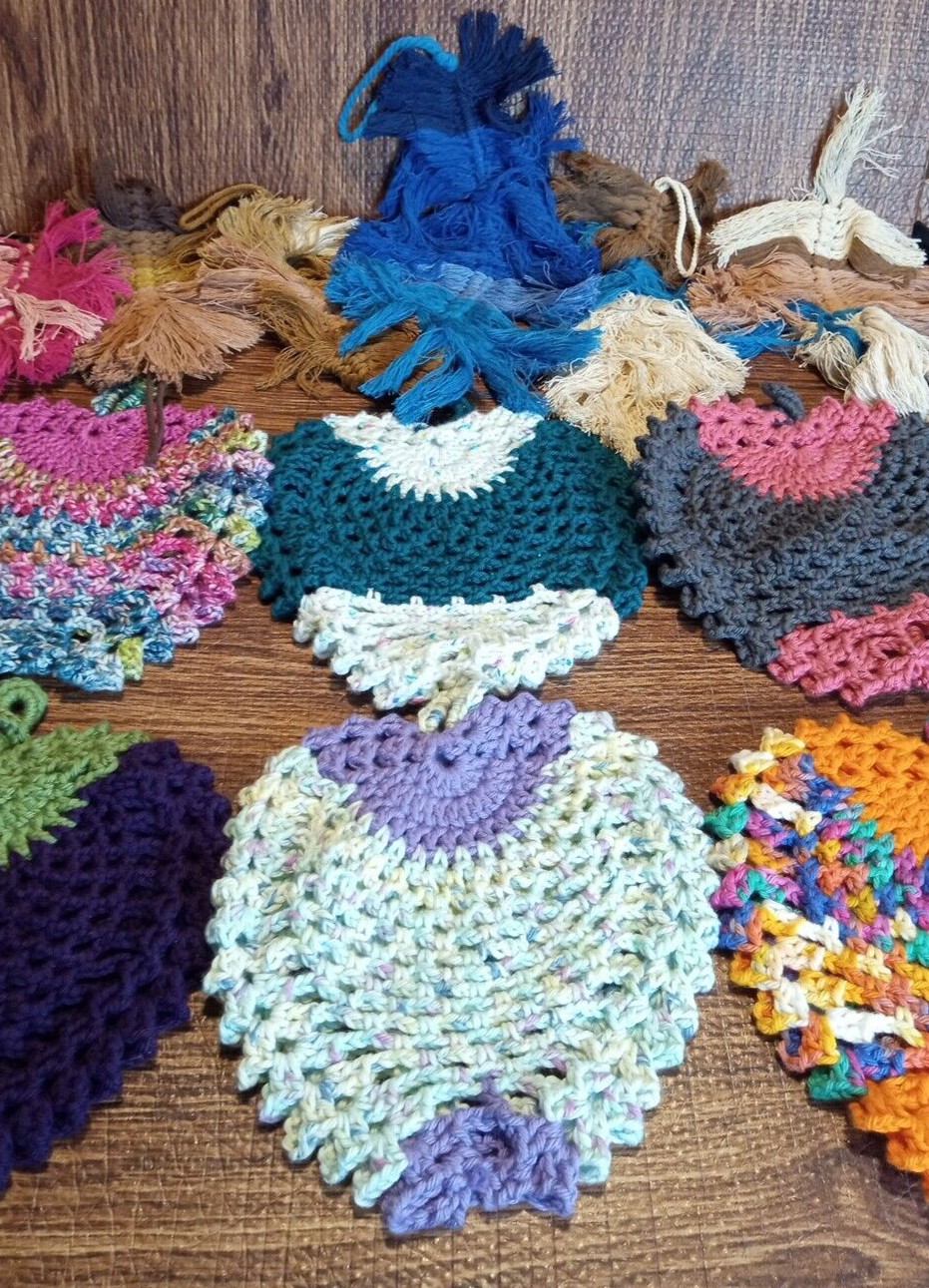 6 Handmade Crocheted Potholder Multicoloured & 6 Straight Pot Holders Mix Colors gallery