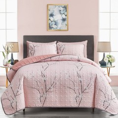 UOZZI BEDDING 3 Pieces Reversible Pink Branch Quilt Queen(88×88),