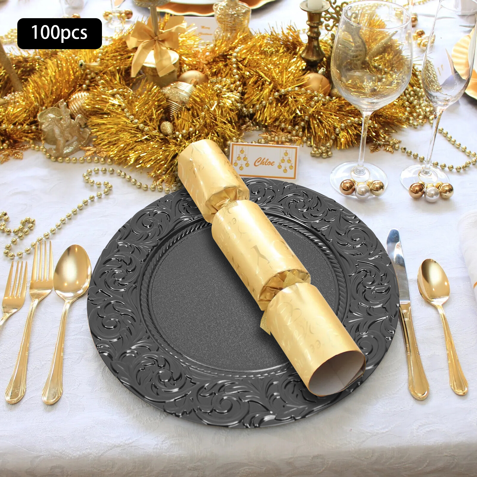 100pcs Charger Plates Set Black Western Dim Sum Plate Party Decor Dinner Plates gallery