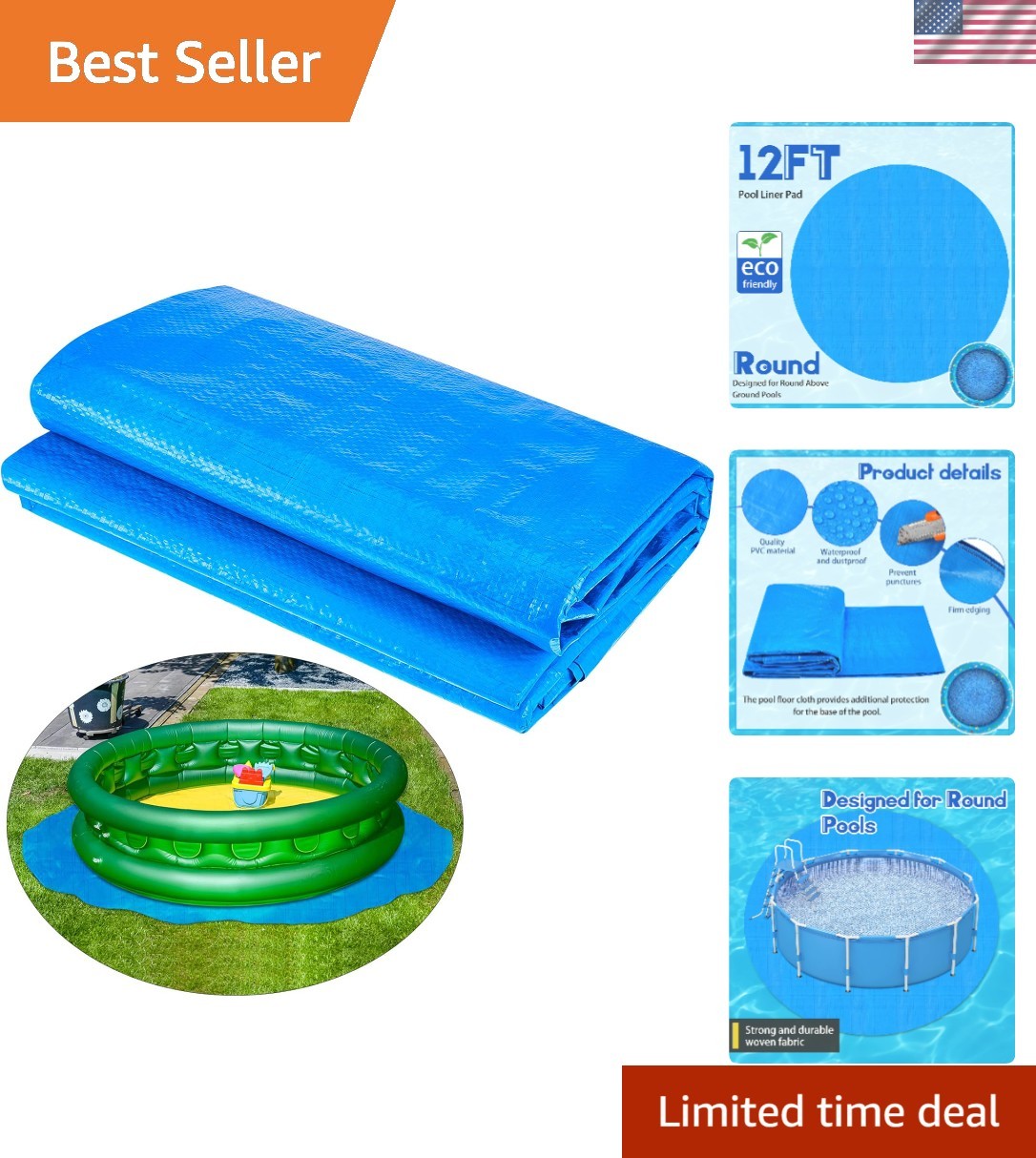 12 Ft Pool Liner Pad for Above Ground Pools, Pool Mat Tarp for Protect Inflat... gallery
