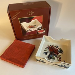 Lenox WINTER GREETINGS Ceramic Napkin Holder (with Napkins); IN BOX; Cardinal