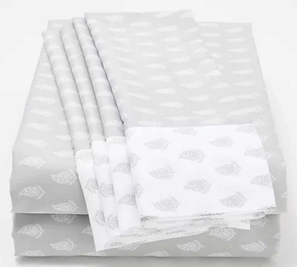 New Home by SHR 4 Piece Sheet Set TWIN SIZE Cotton Contrast Paisley Light Gray gallery
