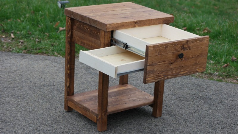 Rustic Bedside Table With Concealed Drawer & Shelf. Solid Wood Handmade gallery