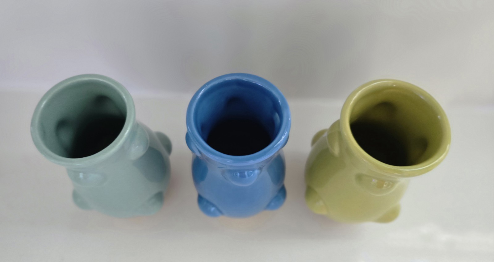 Stoneware Ceramic Bud Vases Set Of Three New Tags Blue Yellow Green gallery