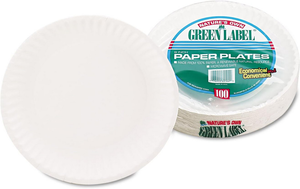 White Paper Plates 9 Inch Diameter 100/Bag 10 Bags/Carton 1000 Total gallery