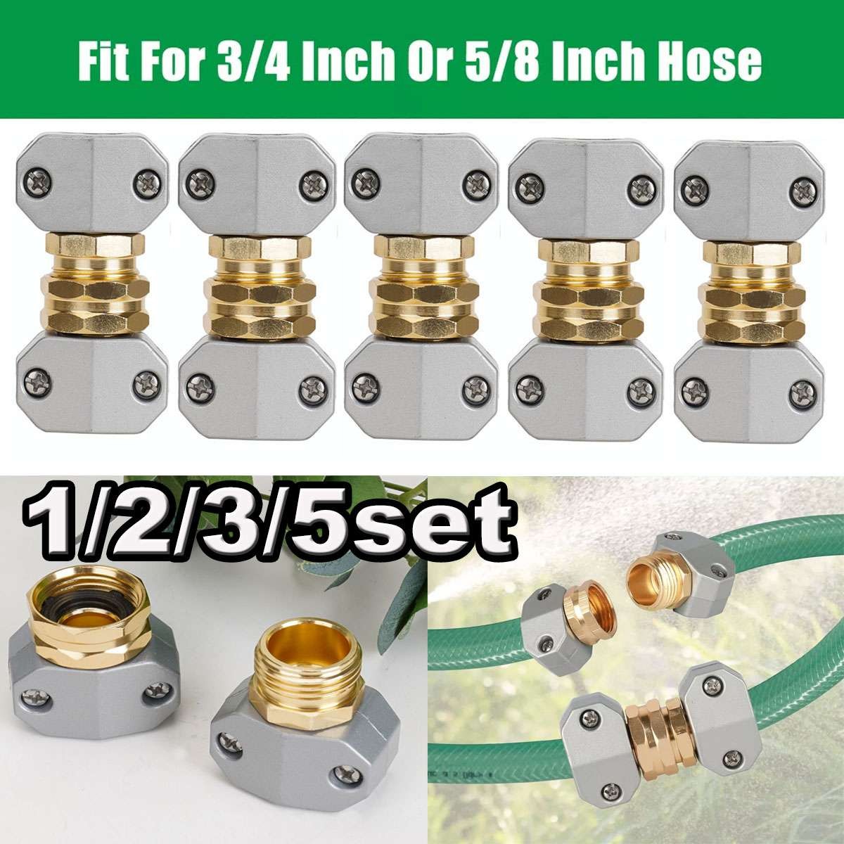 3/4'' 5/8'' Aluminum Water Hose Pipe Repair Kit Male Female Garden Connector lot gallery
