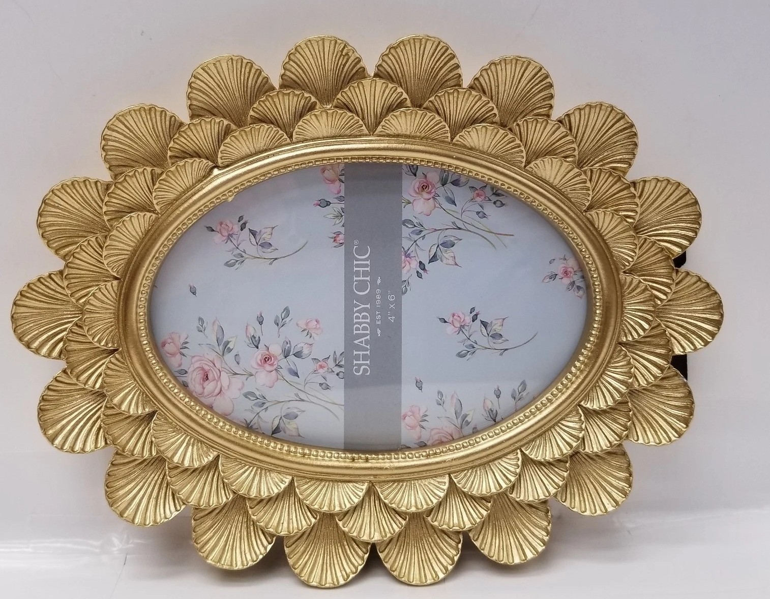 Authentic Shabby Chic 1989 Gold Oval Scalloped Accents Frame For 4x6in gallery