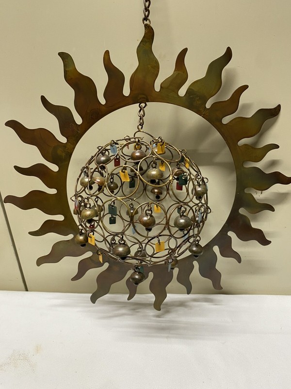 Copper Celestial Sun w Hanging/Spinning Orb Wind Chimes I/O Boho Rustic Decor gallery