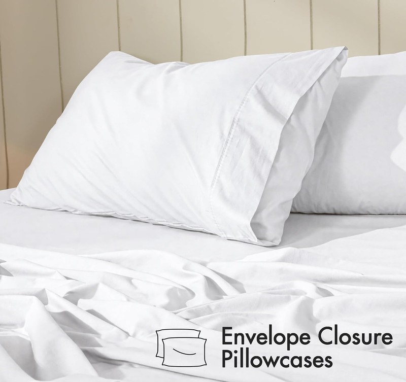 100% Cotton Percale Sheets, Full Size, Bright White | Crisp Cooling, Deep Poc... gallery