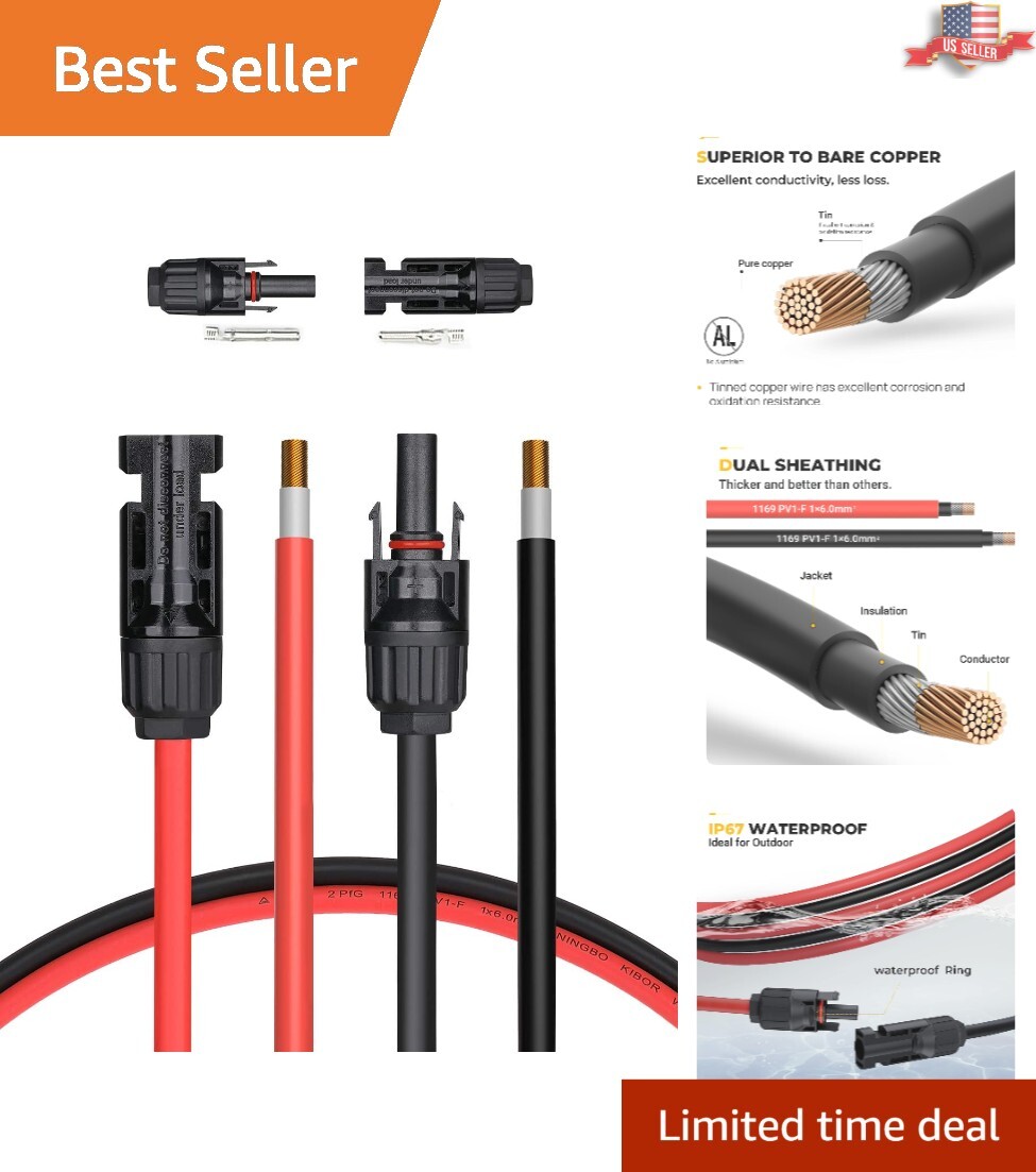 10AWG 20FT Solar Extension Cable Kit with Extra Connectors for Flexible Setup gallery