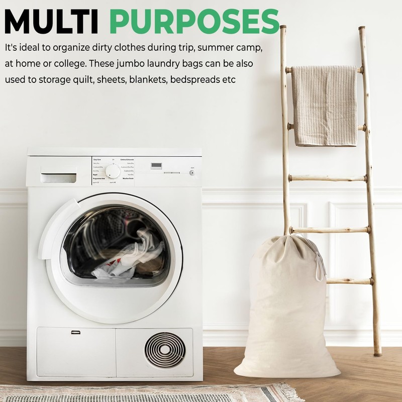 2 Pack - Extra Large Cotton Laundry Bag, Heavy Duty Large Laundry Bags 24 X 3 gallery