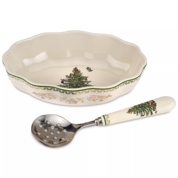 Spode Christmas Tree Cranberry Dish & Server Set - 8" Festive Holiday Serveware gallery