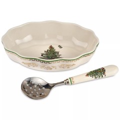 Spode Christmas Tree Cranberry Dish & Server Set – 8″ Festive Holiday Serveware