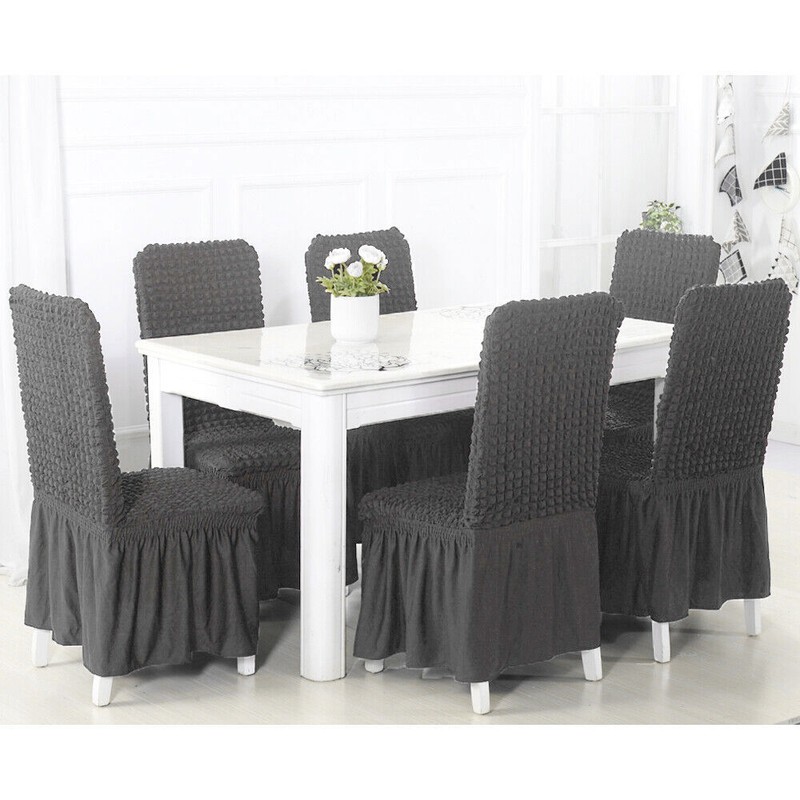 Bubble Lattice Slipcovers Stretch High Back Dining Room Chair Covers with Skirt gallery