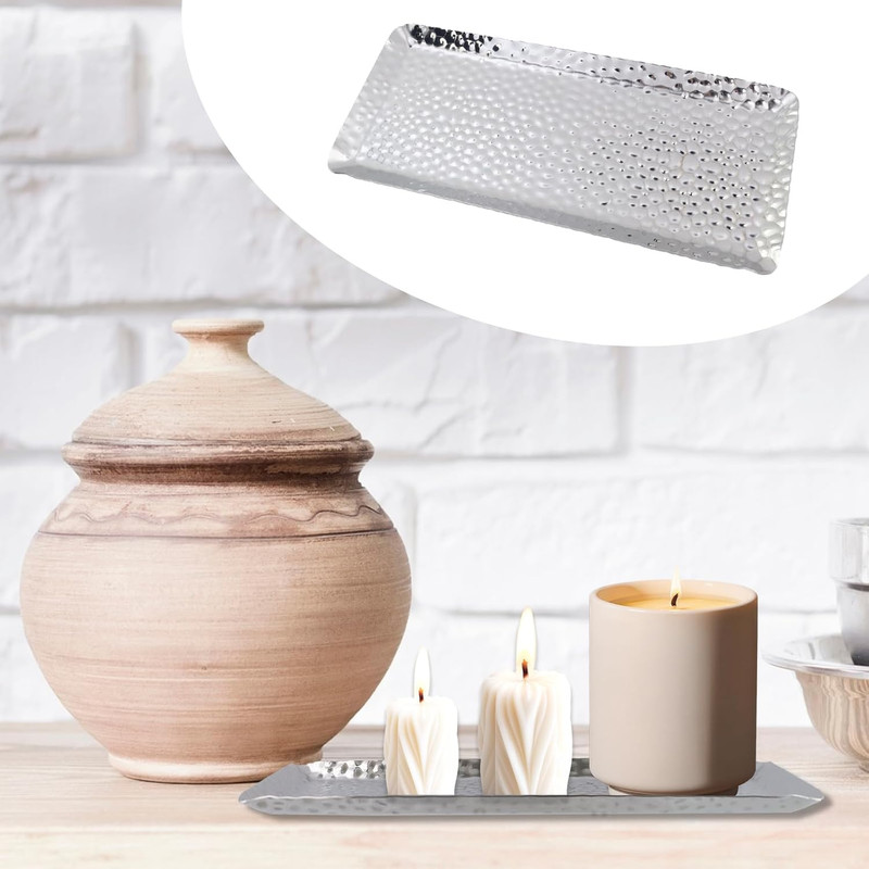 Hammered Rectangular Tray,Stainless Steel Decorative Tray,Silver Serving Trays,S gallery