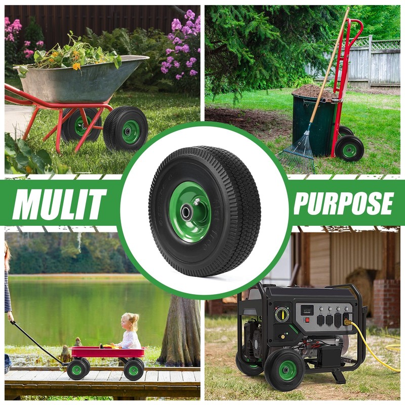 4PCS Upgrade 4.10/3.50-4 Flat Free Solid Rubber Tire and Wheel, 10" Solid Tires gallery