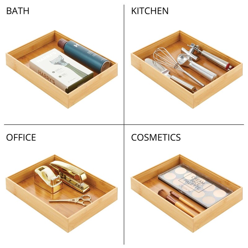 mDesign Bamboo Wood Stackable Drawer Organizer Bin Box 12 x 9 x 2, Natural gallery