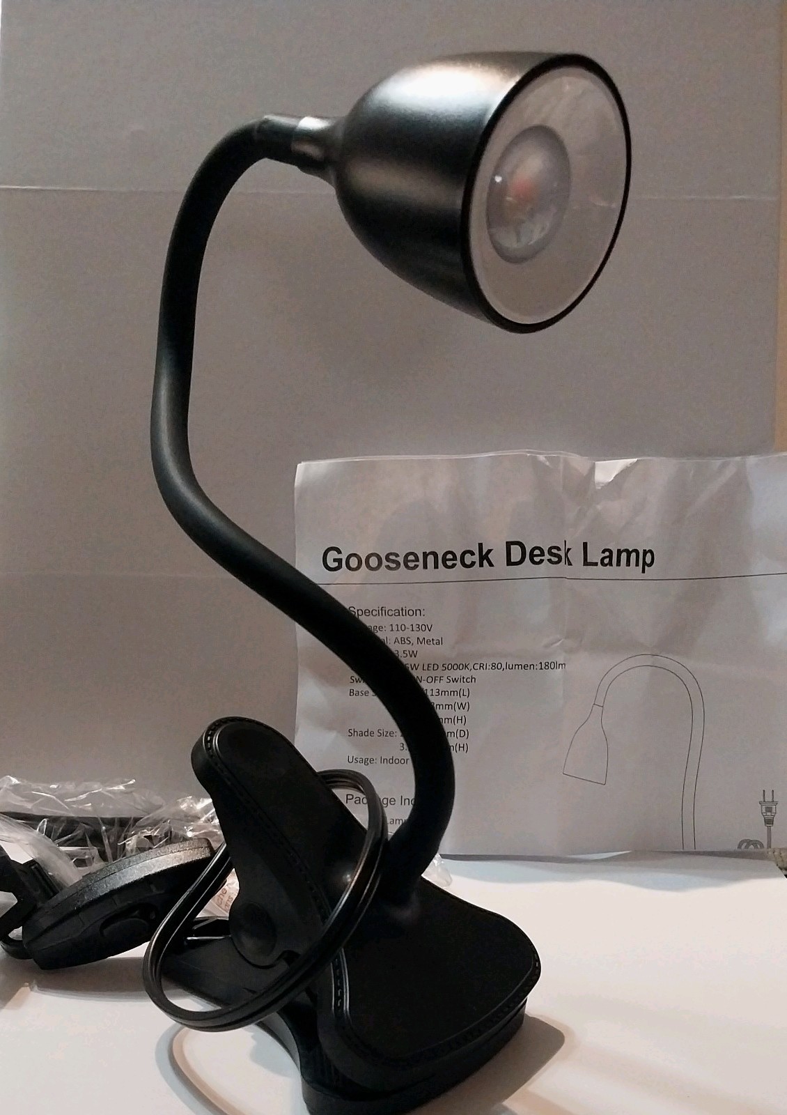 Goose Desk Lamp with Clp.On/Off Switch. 110-130V. 360° Rotation. 3.5W LED 5000K. gallery