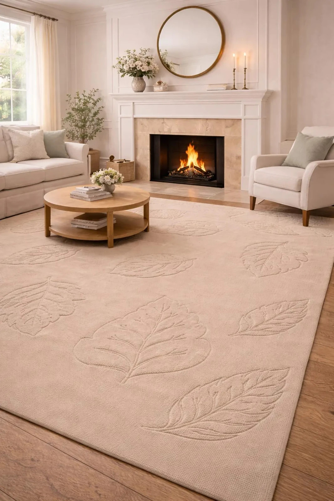 Hand Tufted Loop & Cut Pile Leaf Design Rug – Modern Textured Wool Carpet 8x10 gallery