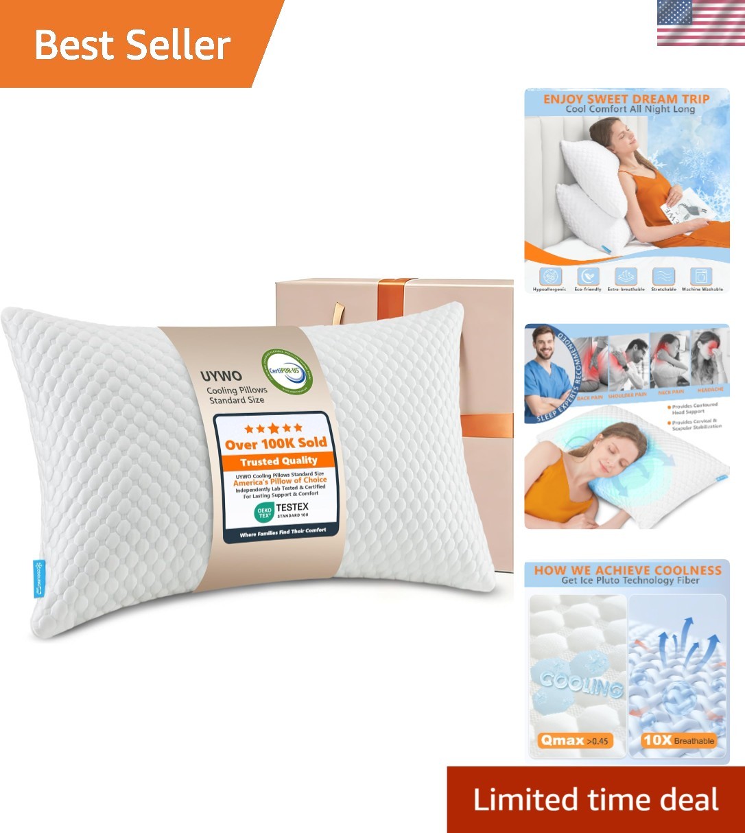 Dual-Temperature Adjustable Cooling Pillow - Standard Size, Breathable Comfort gallery