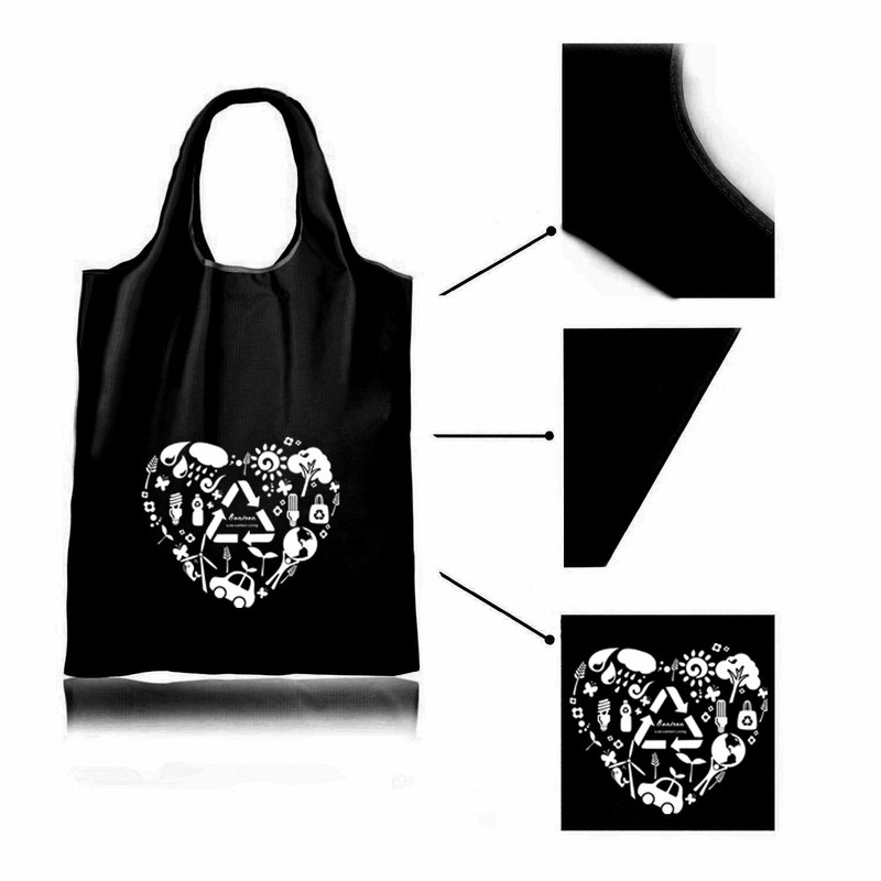 Reusable Water Resistant Foldable Polyester Grocery Shopping Bags 3 Black+3White gallery