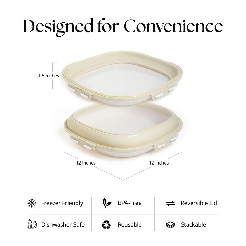 | Portable Snack Tray | Square 4-Pack | Cream White | Reversible Stretch Lid ... gallery