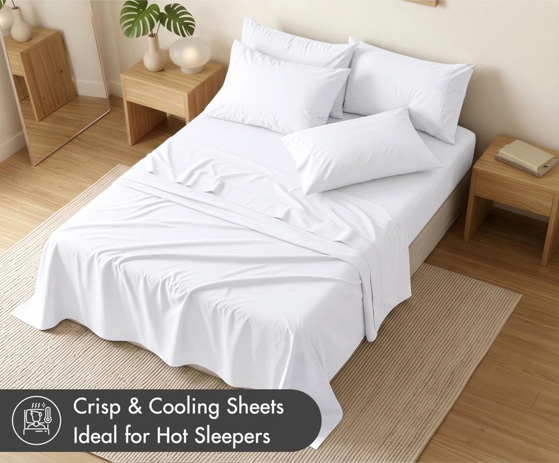 100% Cotton Percale Sheets Split King Size 7 Piece Set, Cooling Bed Sheets fo... gallery