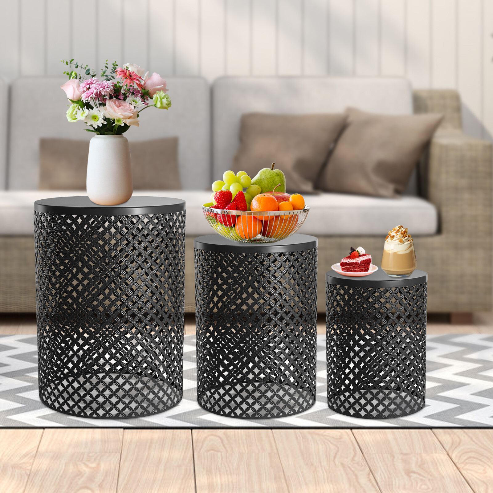 3 Pcs Outdoor Side Table Metal Frame Accent Table Modern End Table (S/M/L) gallery