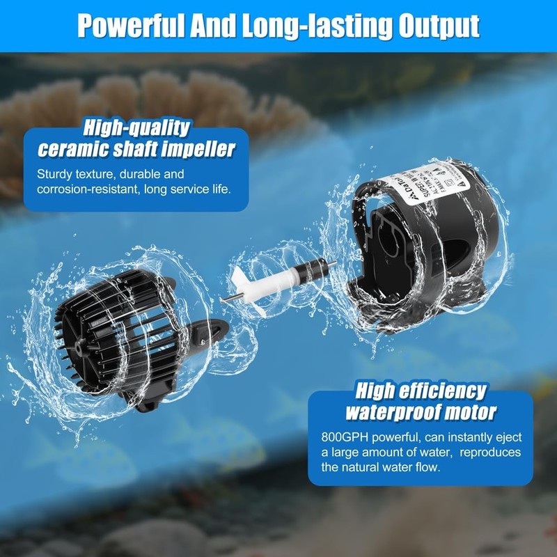 DaToo 800GPH Mini Aquarium Circulation Pump Ultra-quiet Fish 800GPH, Black gallery
