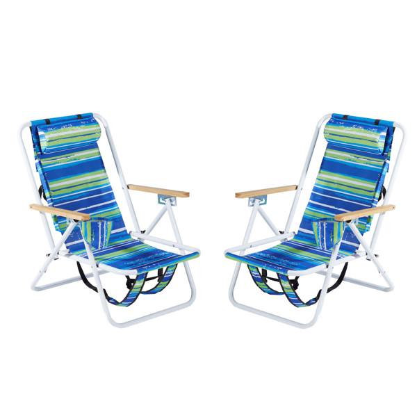 2pcs Portable Striped Foldable Beach Lounge Chair 4 Adjustable Recline For Beach gallery